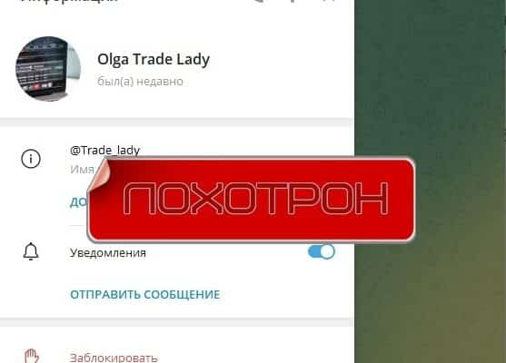 Olga Trade Lady is another pseudo-trader from Telegram